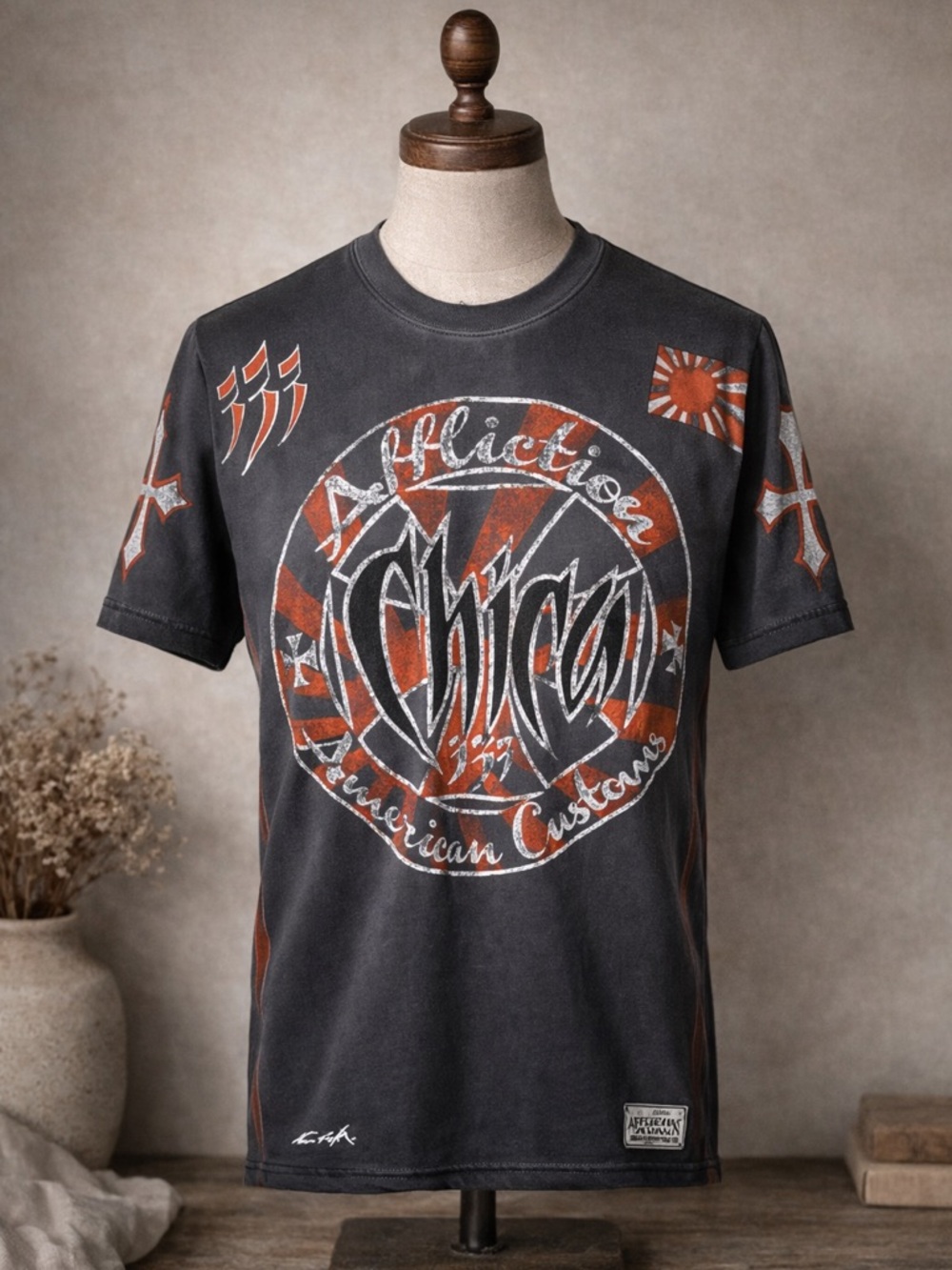 Affliction Chicago Custom Graphic Tee Large | Motorcycle Biker Shirt